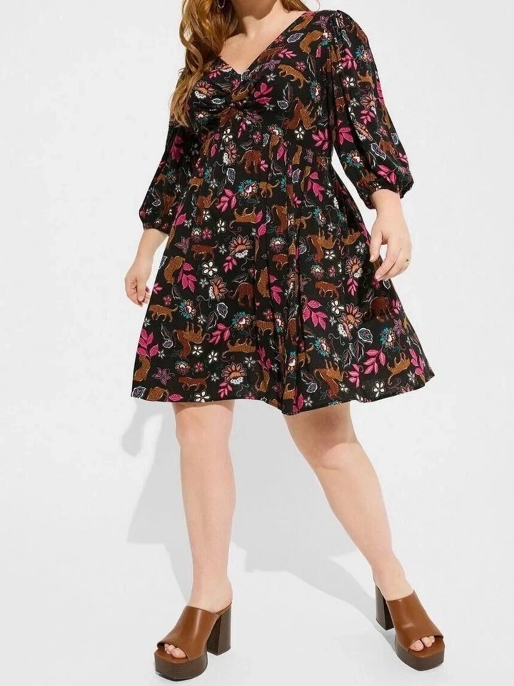 Torrid Black Floral Flowing Summer Mini Dress